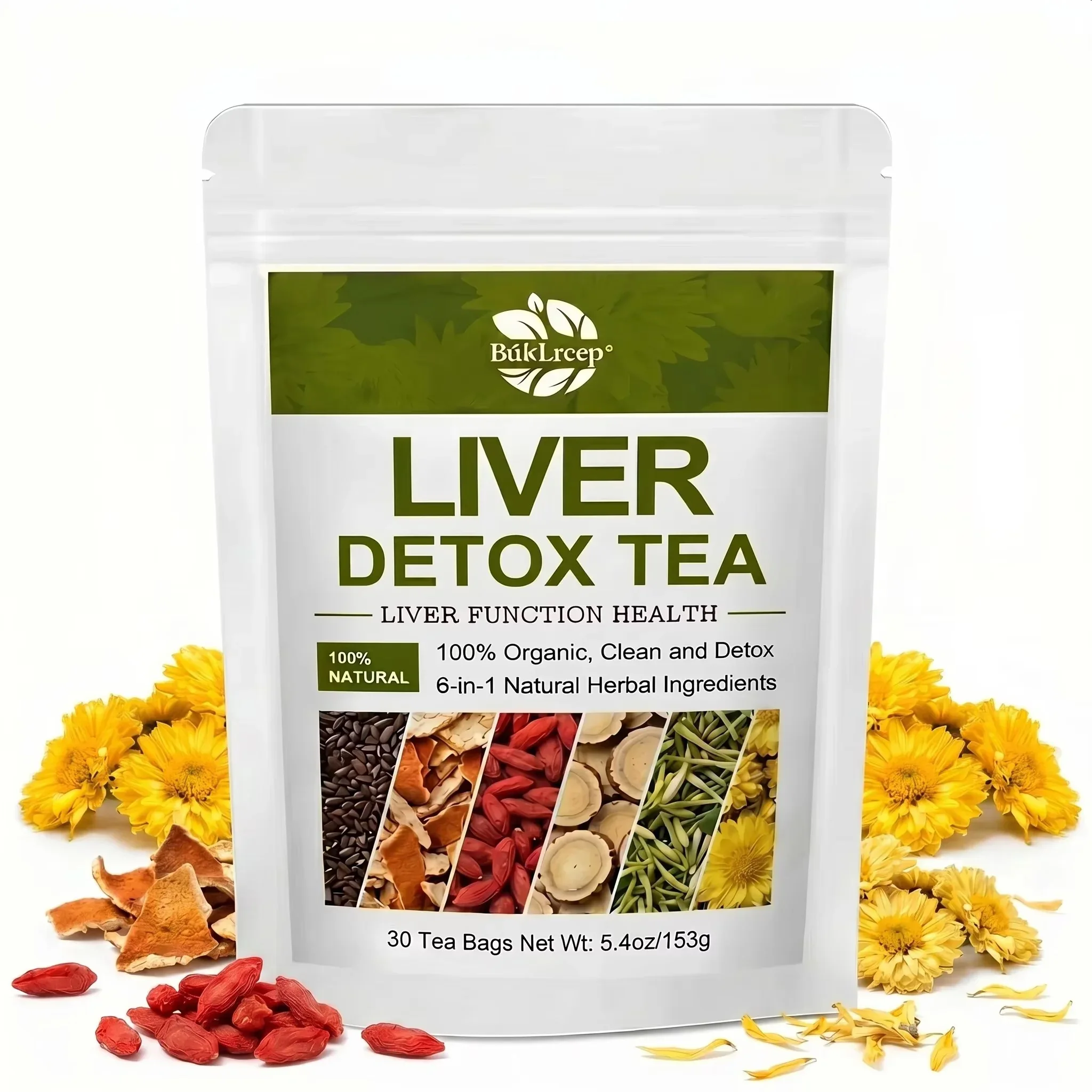Liver Detox Herbal Tea, Liver Cleanse Detox Tea Blend with Licorice & Cassia seed & Wolfberry for Liver Health, Caffeine-Free