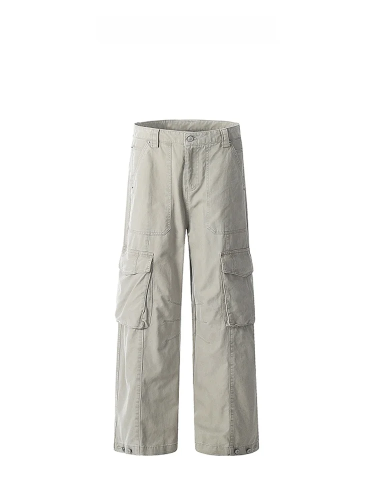 

American Design Multi-Pocket Work Pants Straight Leg Wide Leg Retro New Style Unisex Cotton Casual Trousers Youth Fashion