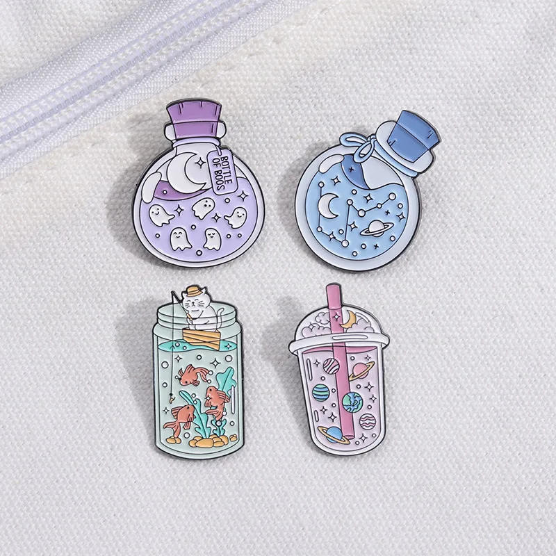 Creative Cartoon English Medicine Bottle Oil Drop Lapel Brooch Badge Pin Denim Bag Gift Men Women Fashion Jewelry Accessories