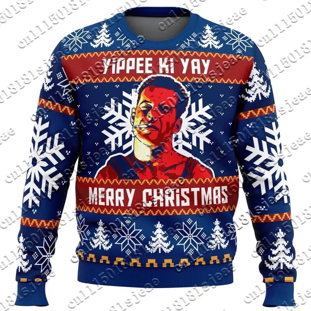 Yippee Ki Yay Die Hard John McClane Ugly Christmas Sweater Action Film Print Men Knitted Pullover Xmas Party Jumper Fan Gift