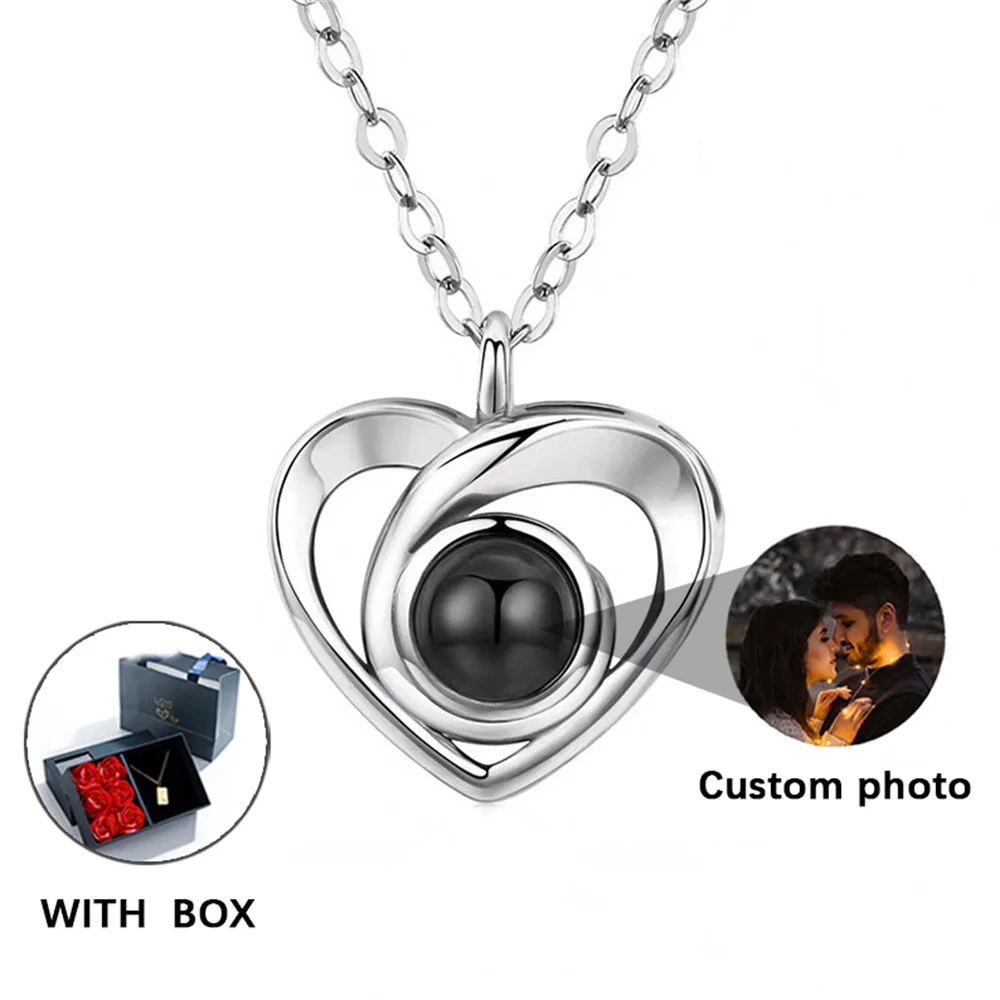 

Heart Shaped Stainless Steel Projectio Necklace Valentine's Day Gifts Photo Projection Necklace Rose Gift Box For Girlfriend