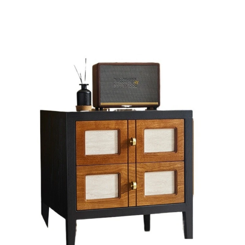 

Solid wood bedside table French retro black bedside side cabinet rack