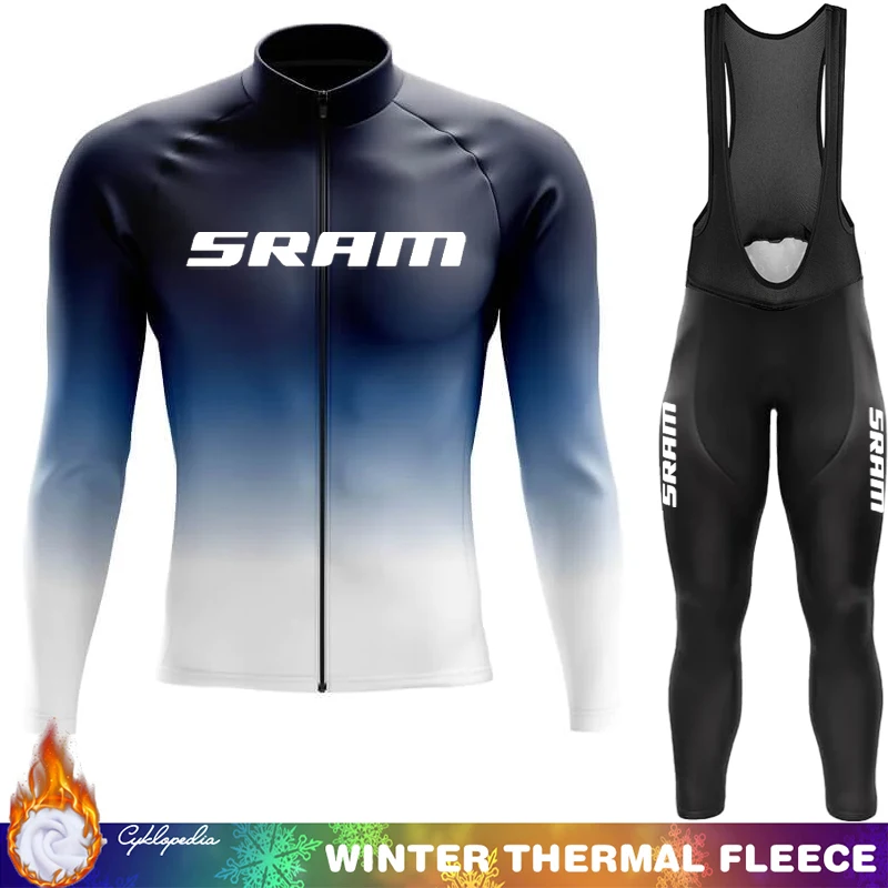 

SRAM Road Bikes Long Sleeve Cycling Jersey Men Thermal Men's Fleece Pants Man Ciclismo Hombre Winter Outfit Sportswear Set Bib