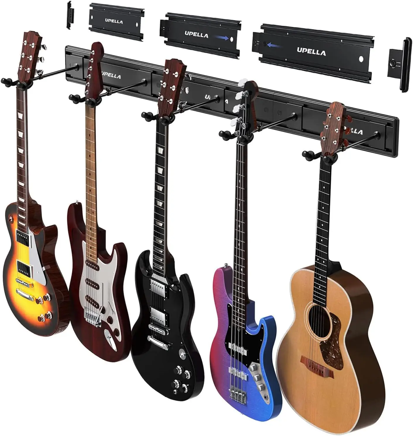 

5-Guitar Wall Mount Hanger, Adjustable Aluminum Rail for Guitars Violins Bass