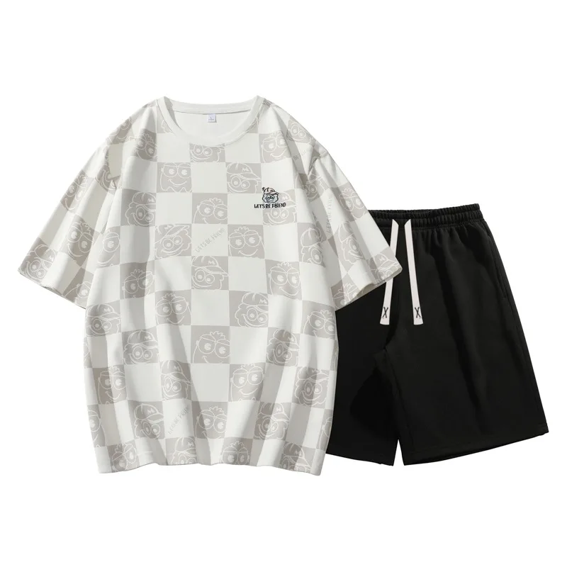 

Men Japanese Style Full Print Embroidery Two Piece Set Summer Loose Casual Sport Outfit S-4XL