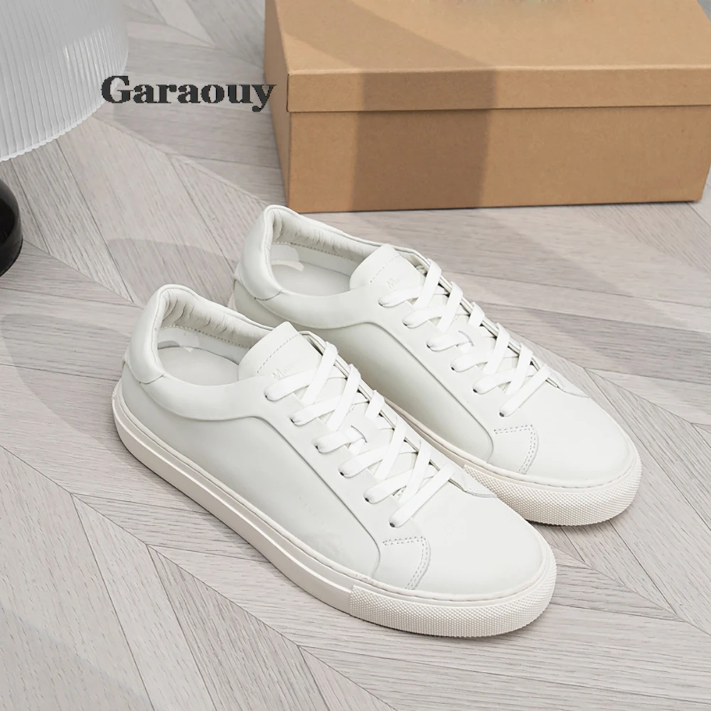 Garaouy 2024 New Summer Genuine Leather Flat Sneakers Men Multicolor Solid Color Simple All-match Basic Shoes Casual Male