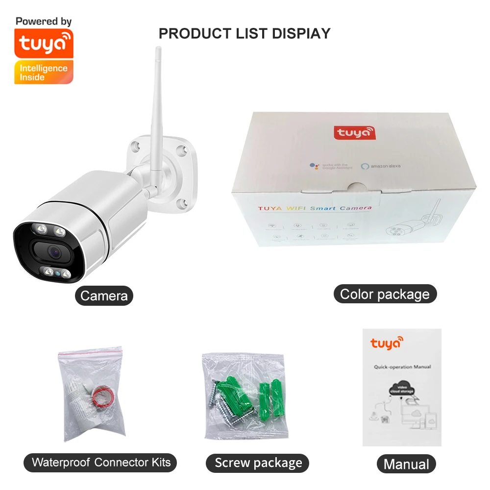 2MP 1080P Tuya APP Outdoor Water-proof IP Bullet  Camera AI Humanoid Motion Detection  Intercom Baby Monitor