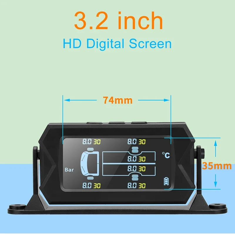 8/15 Bar Truck TPMS Tire Pressure Monitoring System With 6 External Sensors Wireless 180 Adjustable Bracket Waterproof LCD Alarm