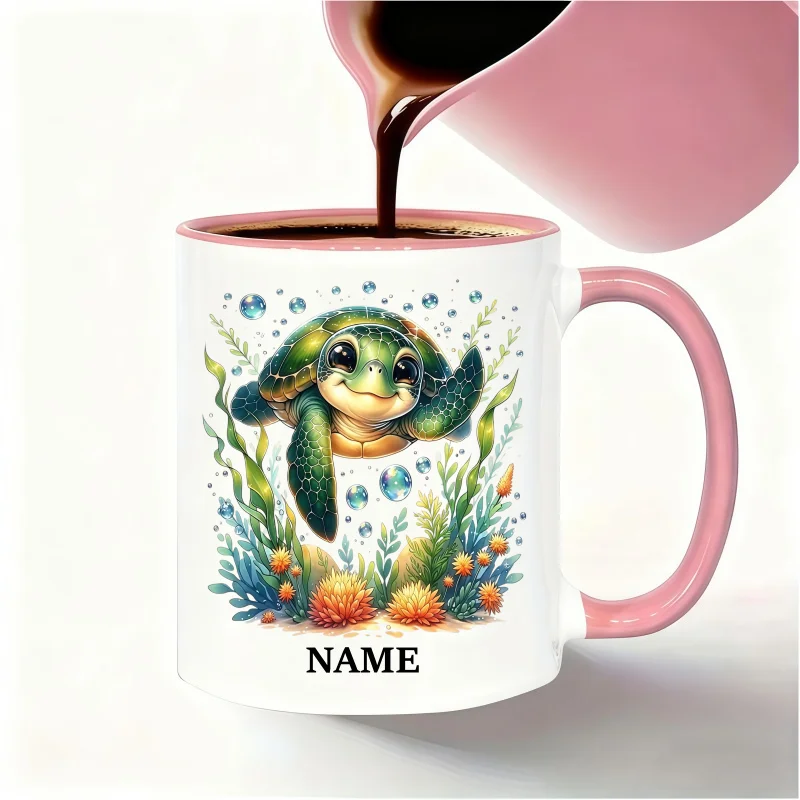Custom Cartoon Turtle Mug - Dishwasher & Microwave Safe Ceramic Coffee Cup, Ideal Birthday & Thanksgiving Gift