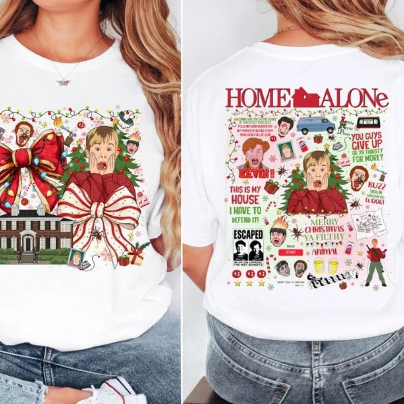 Camiseta de Natal sozinho em casa, suéter retrô de Natal, camisa de filme de Natal, camiseta de filme dos anos 90, camisa de segurança sozinho em casa com capuz quente