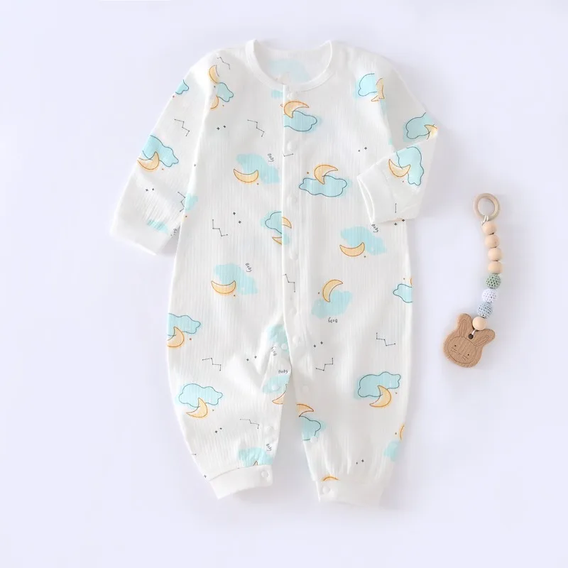 

Весенне-осенний милый комбинезон для новорожденных мальчиков и девочек, боди из 100% чистого хлопка с мягким лунным узором