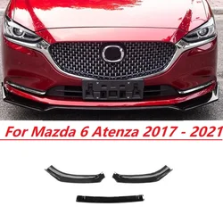 3PCS ABS Gloss Black or Carbon Look Front Bumper Lip Splitter Spoiler For Mazda 6 Atenza 2019 2020 2021 Car Styling