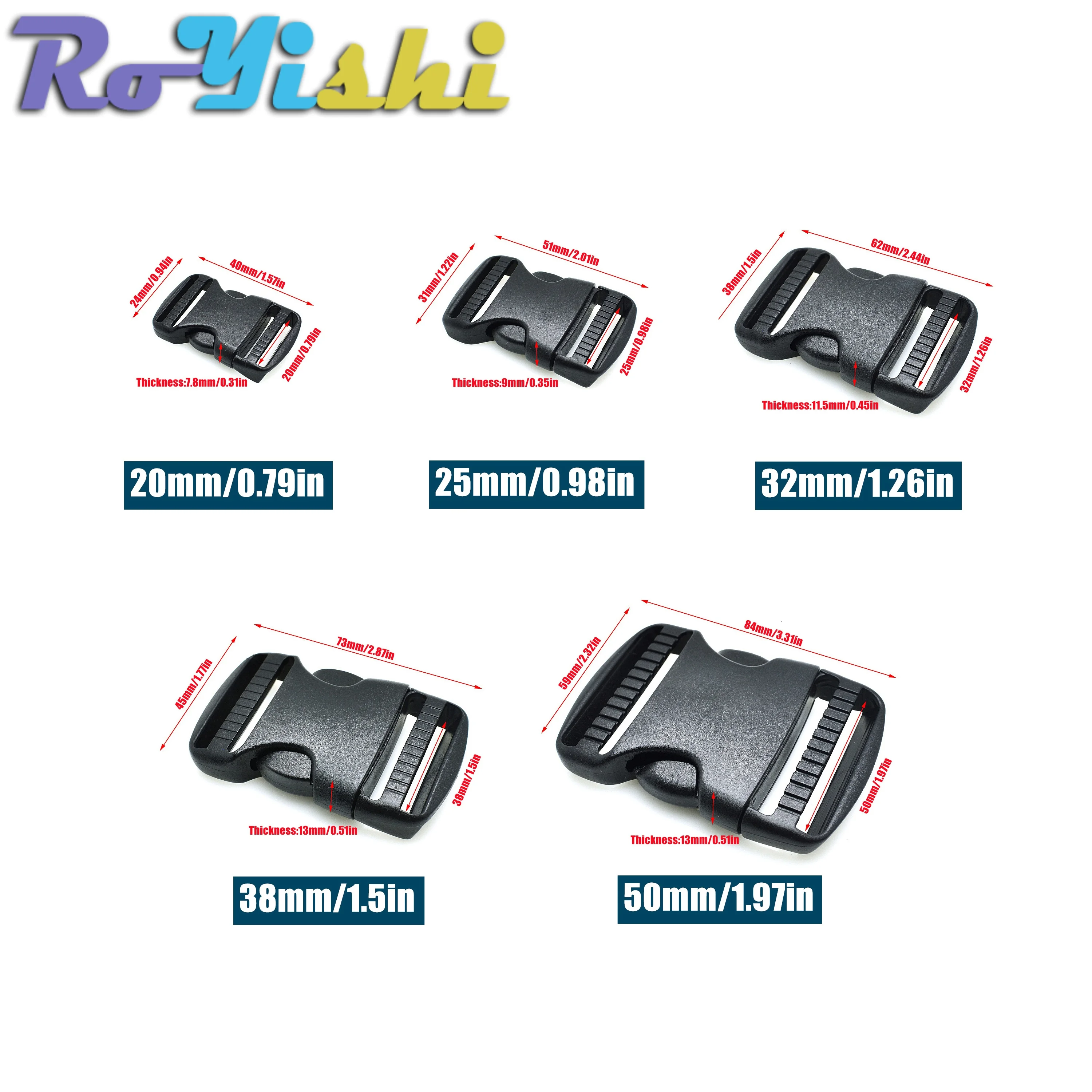 5-50Pcs 20~50mm Plastic Hardware Dual Adjustable Side Release Buckles Molle Tatical Backpack Belt Bag Parts Strap Webbing