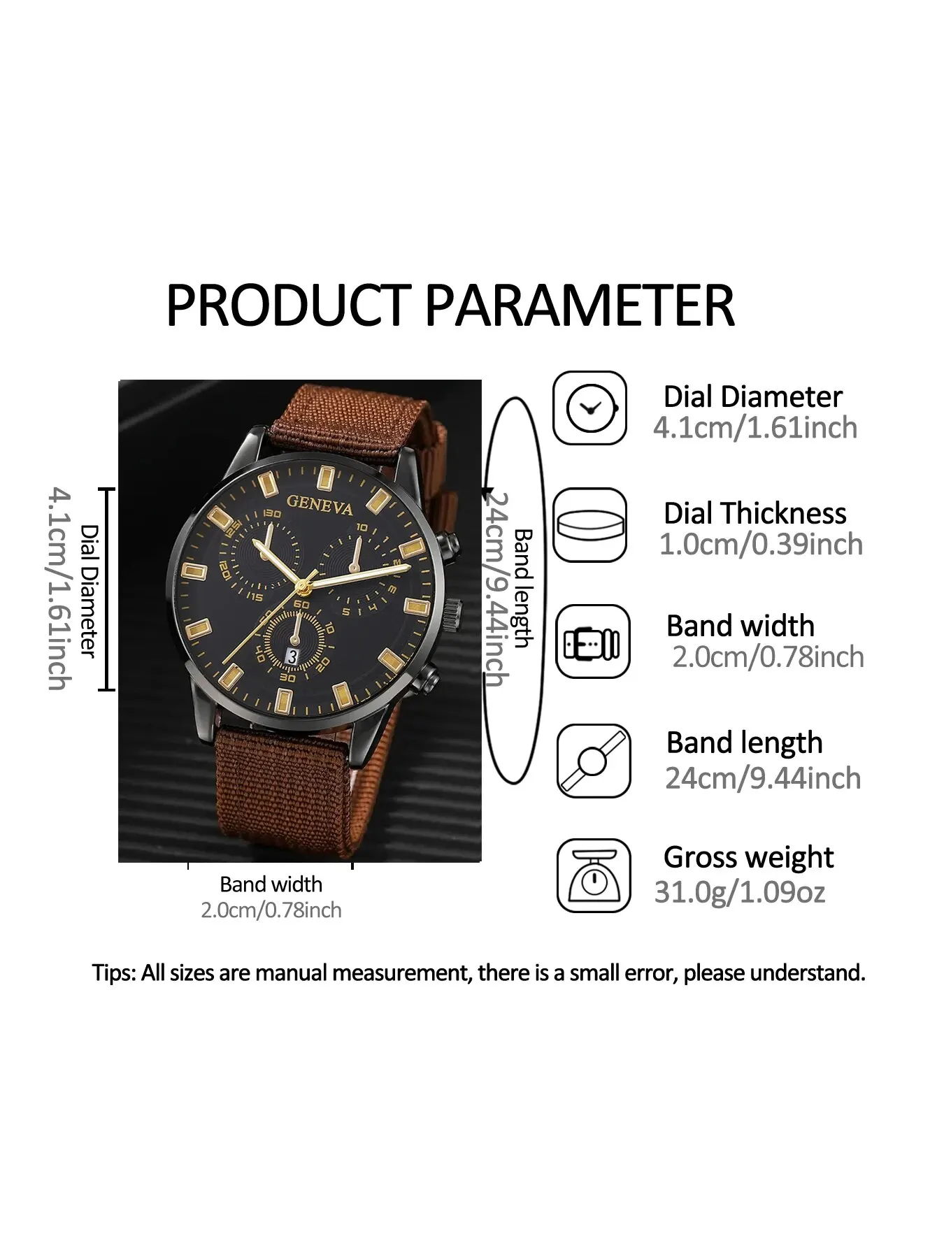 New 4PCS Leisure Business Three Eyes Roman Digital Calendar Pointer Canvas Strap Quartz Watch Luxury Leather Bracelet Set