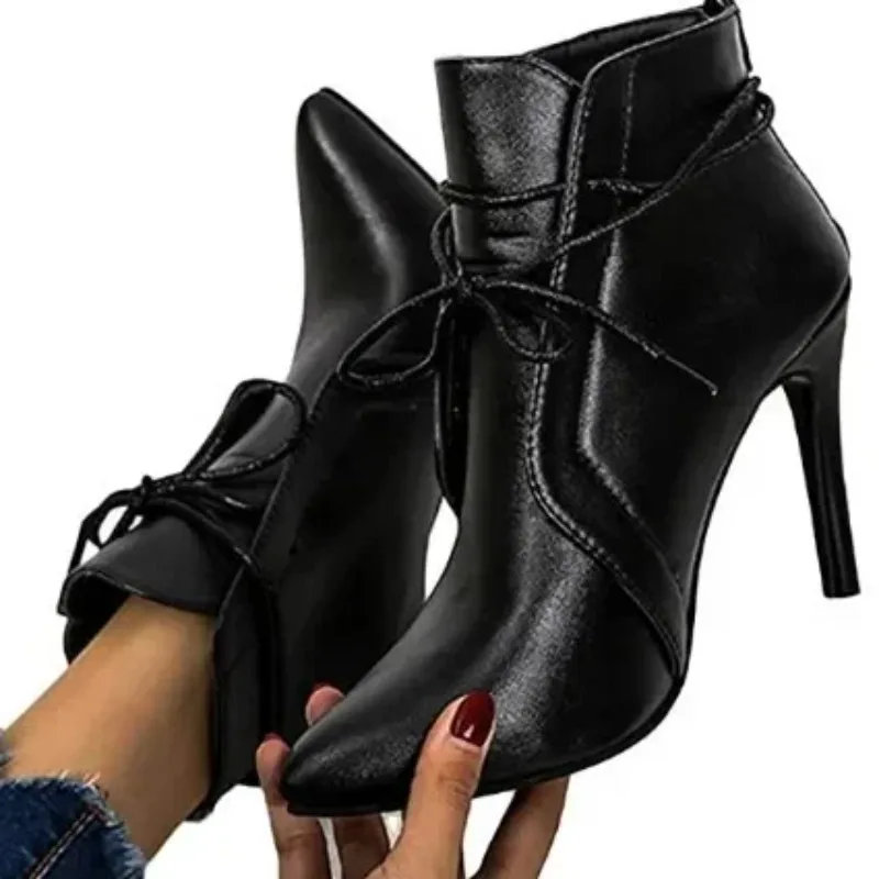 Black  Ankle Boots Winter Women Shoes Thin High Heel Boots Pointed Toe Zipper Ladies Sexy Boots 2025