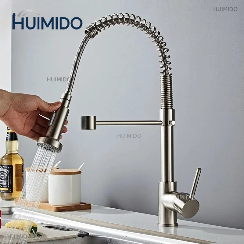 Faucet with Pull Down Sprayer Single Handle Mixer for Basin 360° Rotating Spring Style Taps Brass Chrome Gold Black