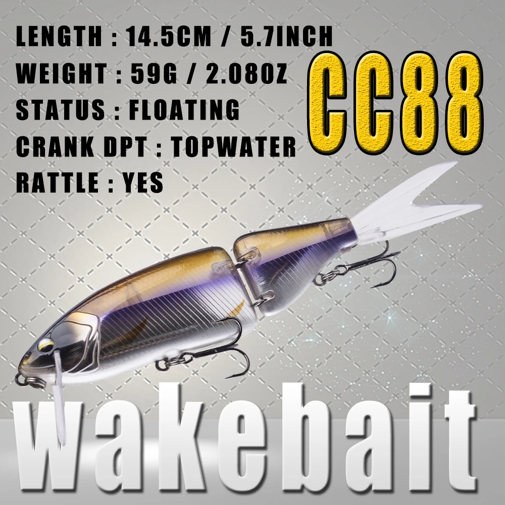 Chan\'s Huang Wake cebo Shad Glider Topwater Swimbait, 14,5 CM, 59G/5,7 pulgadas, 2,08 OZ, cebo duro Artificial articulado, Señuelos de Pesca