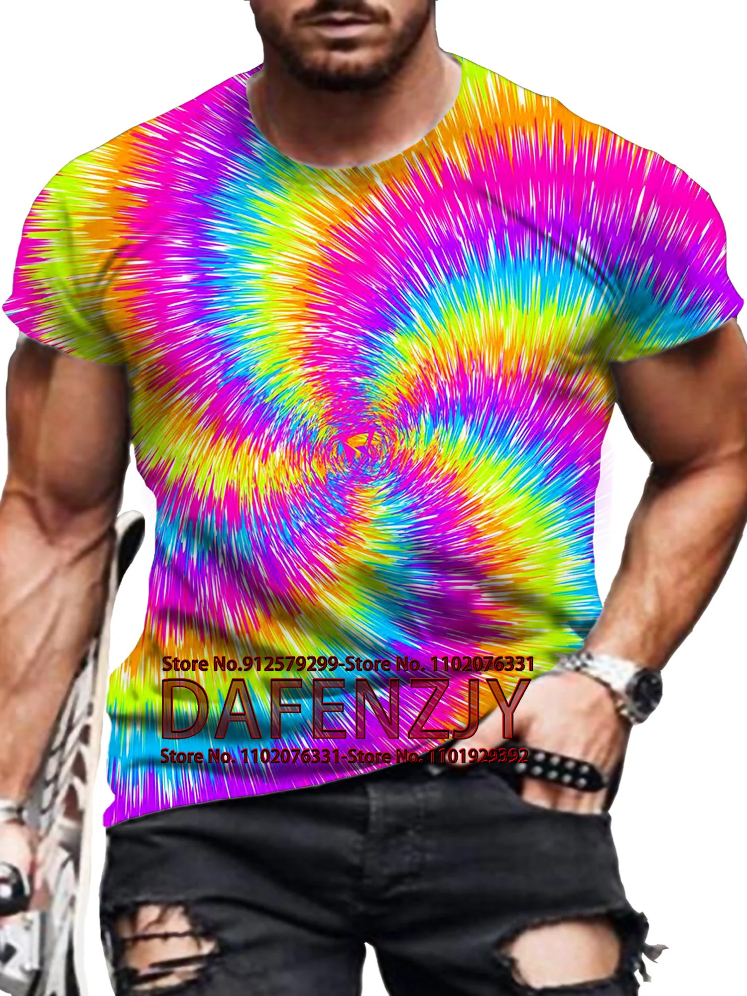 Summer New Business Casual Men\'s T-shirt Tie Dye 3d Print T Shirt Street Fashion Round Neck Men\'s Short Sleeve Y2K