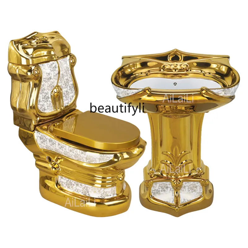 

European Style Toilet Retro Hotel Color Toilet Relief Split Color Gold Creative Toilet