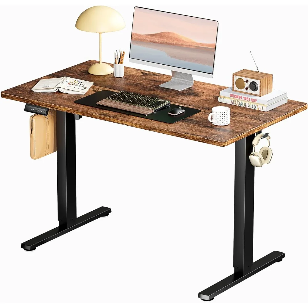 Height-adjustable electric sit-stand computer desk, 40x24-inch ergonomic height-adjustable desk, rust brown