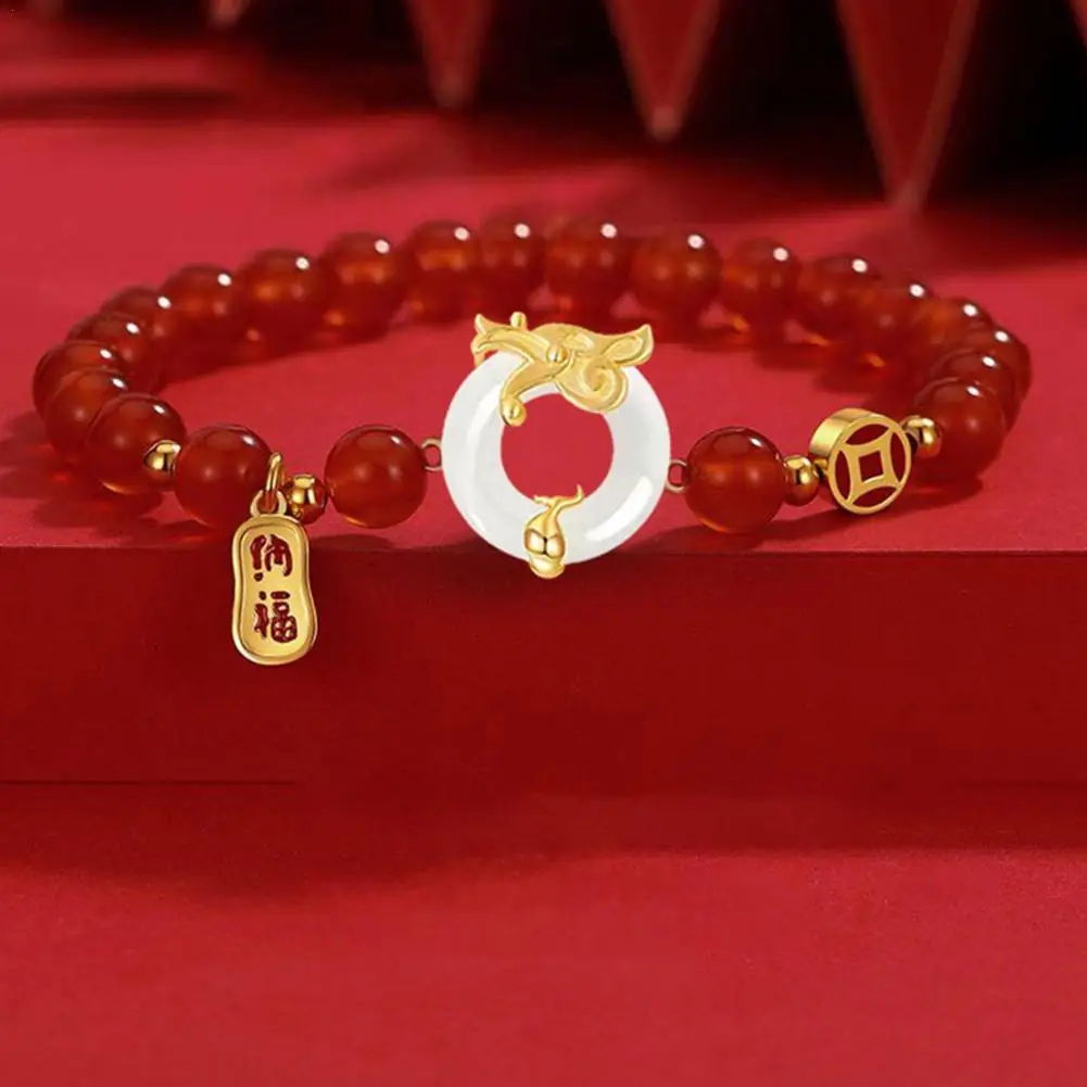 Lucky Red Rope Dragon Bracelet for Women Handmade White Jade Beaded Bracelet Men Fortune Auspicious Jewelry