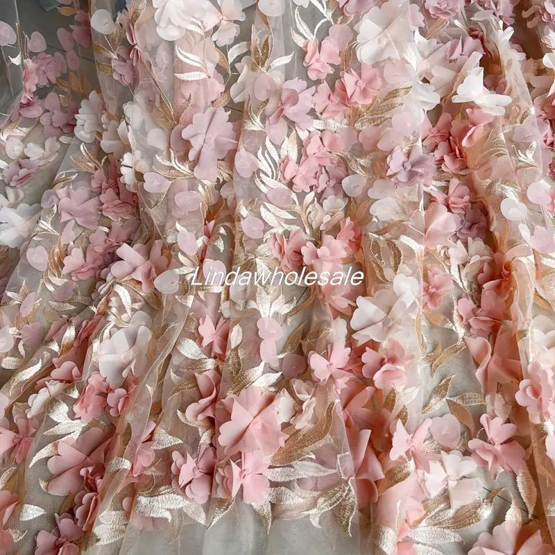 Lace Chiffon flower fabric,net yarn 3D Lace wedding dress fabric, Embroidered skirt material,sewing accessories