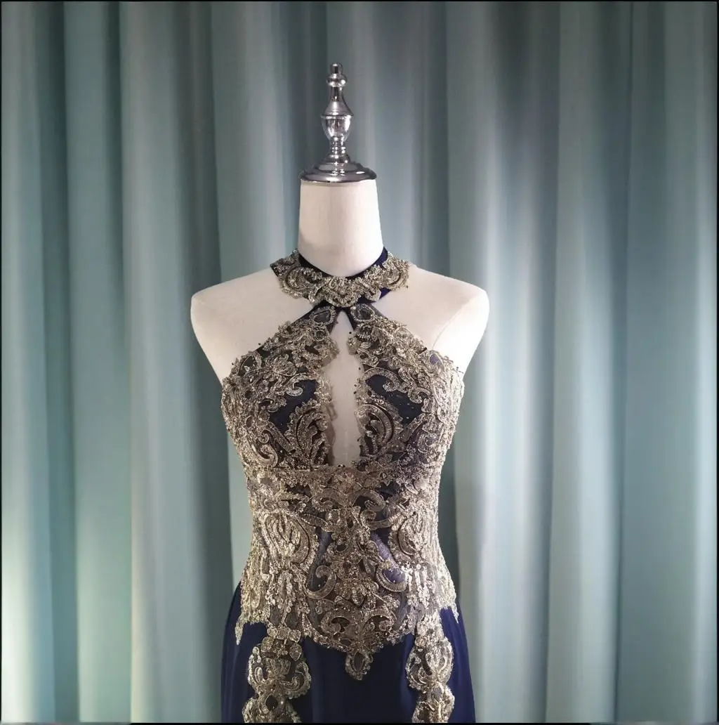 KIVARY sexy sleutelgat halter gouden kant backless pure illusie top lange zeemeermin gala-avondjurken