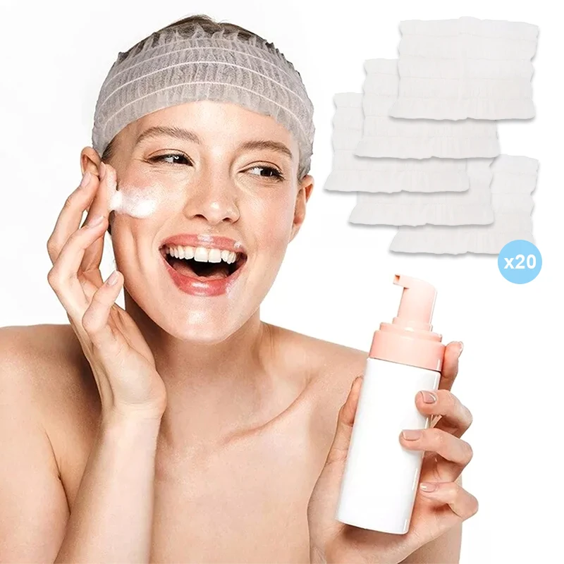 100Pcs Disposable Spa Headbands Soft Non-Woven Facial Hair Band Elastic Skin Care Yoga Makeup Sauna Washing Face Supplies