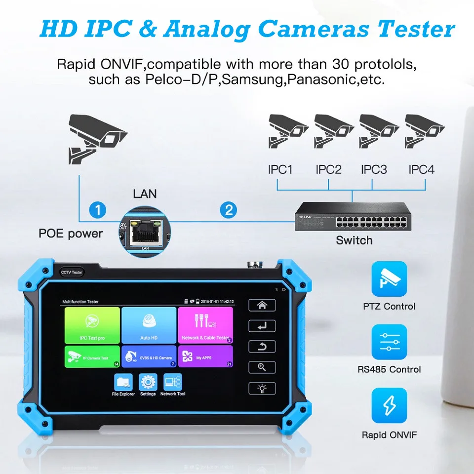 Best CCTV IPC Tester IPC5200 Camera Testing Tool 8MP AHD CVI TVI Camera Tester VGA HDMI PTZ PoE UTP Network Cable Tester CCTV