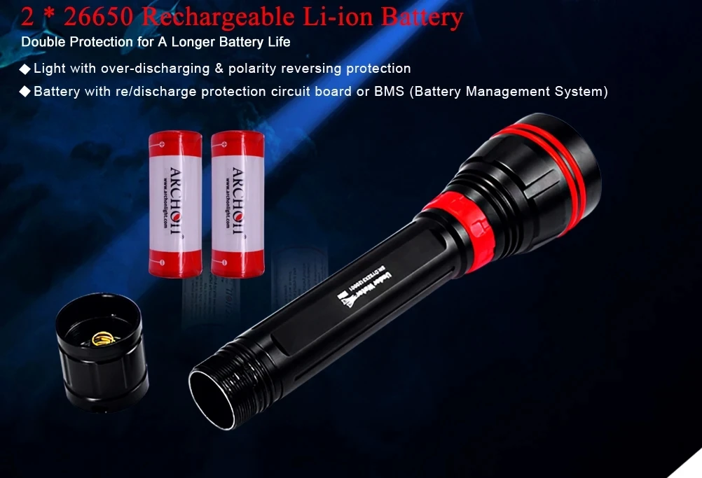 4000 Lumen Tauchtaschenlampe, 100 m wasserdicht, Tauchlampe, 26650 Akku, Tauch-Unterwasser-Rettungslampe, wiederaufladbar, 100 % Satin