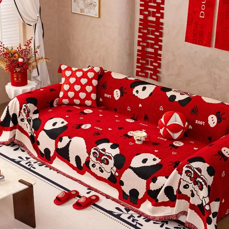 Retro Red Sofa Towel New Year's Style Anti-cat Scratch Wedding Decoration One Piece Autumn and Winter Cover Towel