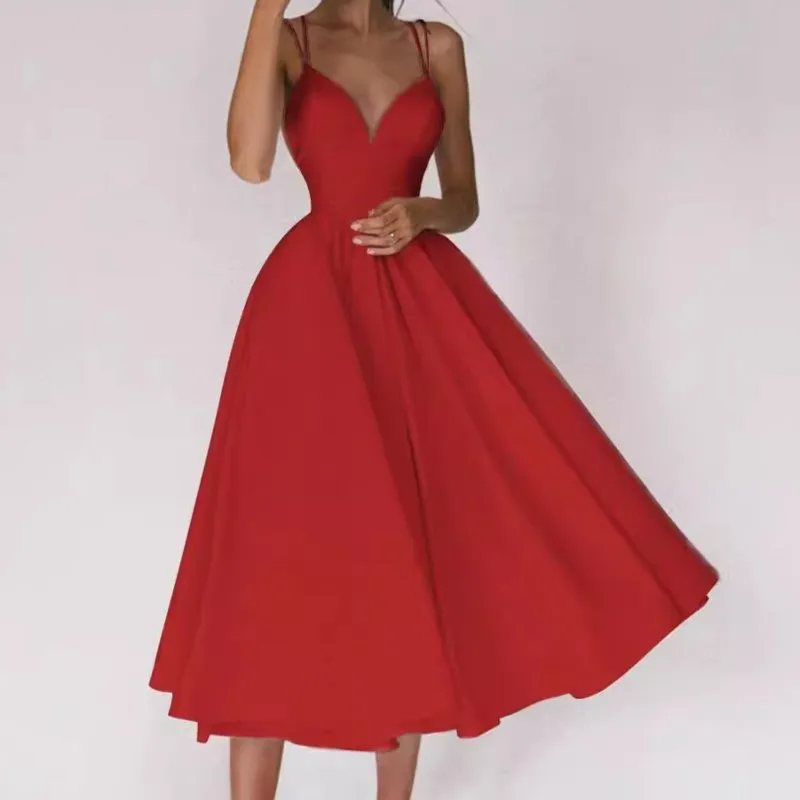 2026 Dress For Women V Neck Multi-color Suspender Sexy Backless Sling Dress Solid Color Temperament Elegant Party Prom Vestidos