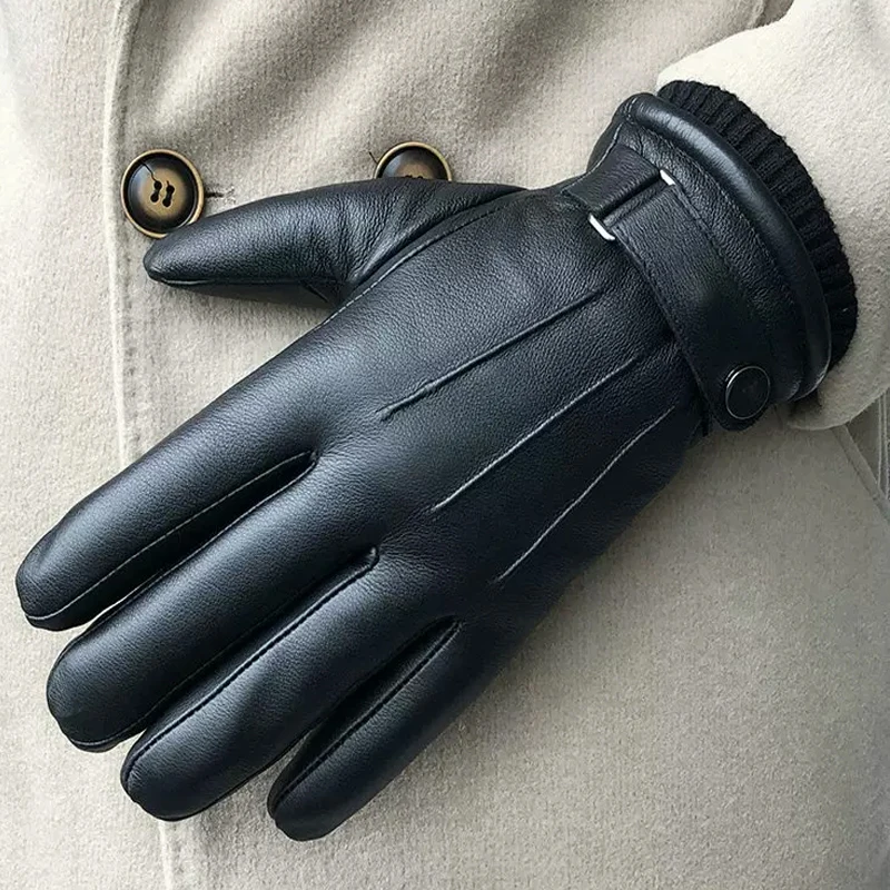 2024 Upgraded Thickening Winter Warm Glove, Leather Gloves for Men and Women , Wool Lining, Comfortable and Warm, Touch Screen