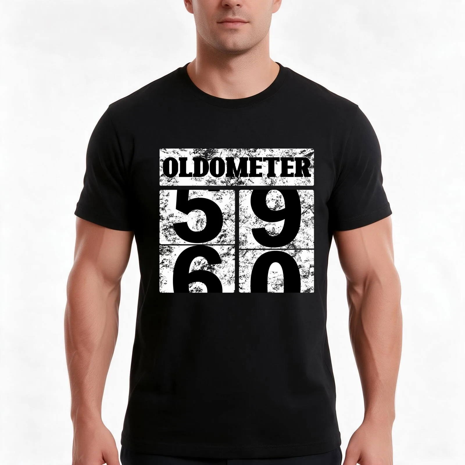 Oldometer 59-60 distressed T-Shirt, Summer Casual Cotton Tee, Oversized Streetwear Tops, Vintage Graphic Print, Unisex Men Women