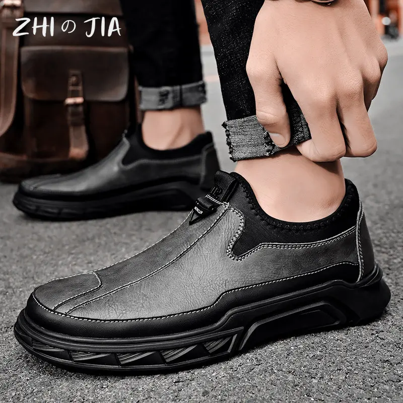 Spring Autumn Casual Men\'s Shoes 2025 New Men\'s Large Quality Cowhide Leather Shoes Soft Hand Sewn Lace Up Flat Footwear 38-46