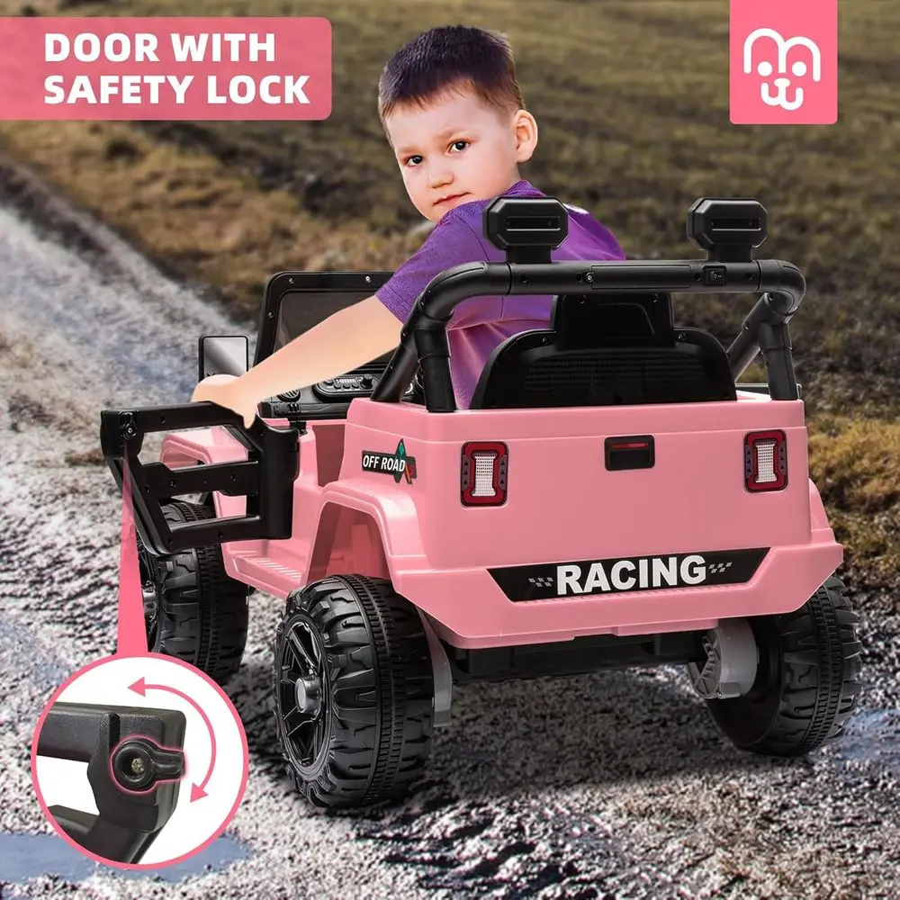 Voiture de camion électrique pour enfants 24V avec télécommande, moteurs doubles 55W, vitesse maximale de 4MPH, lecteur de musique Bluetooth, suspension à 4 roues