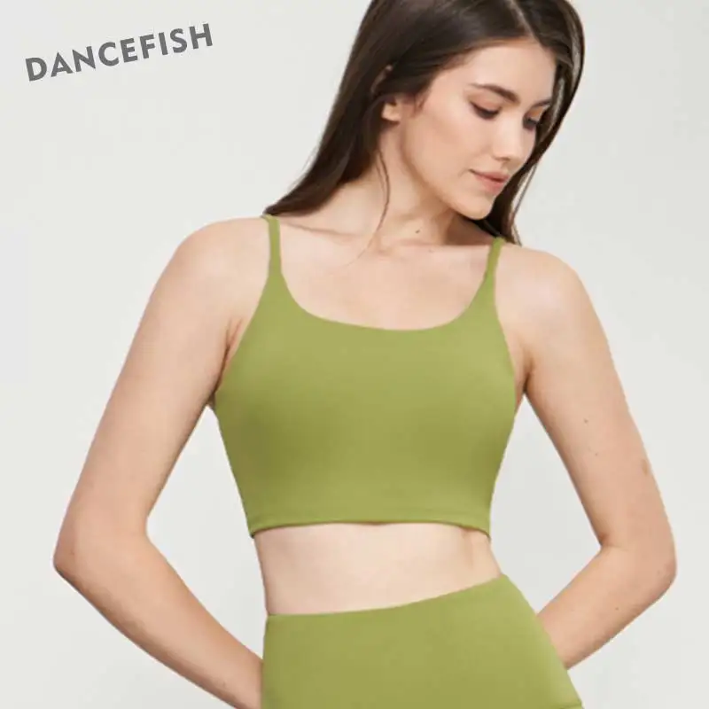 

DANCEFISH Women Basic Simple Top Medium Intensity High Stretch Lycra Tank Fitness Training Cycling Removable Pads Yoga Bra