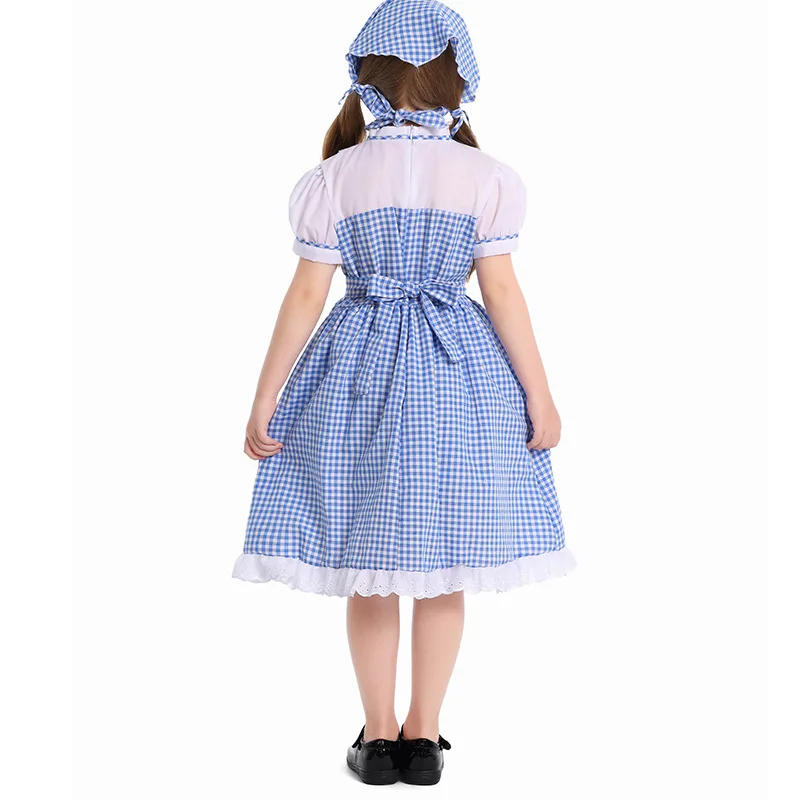 Amazon Source Halloween Clothes Children's And Girls' Cosplay Clothes Stage Drama Performance Clothes Blue Grid Including Headsc