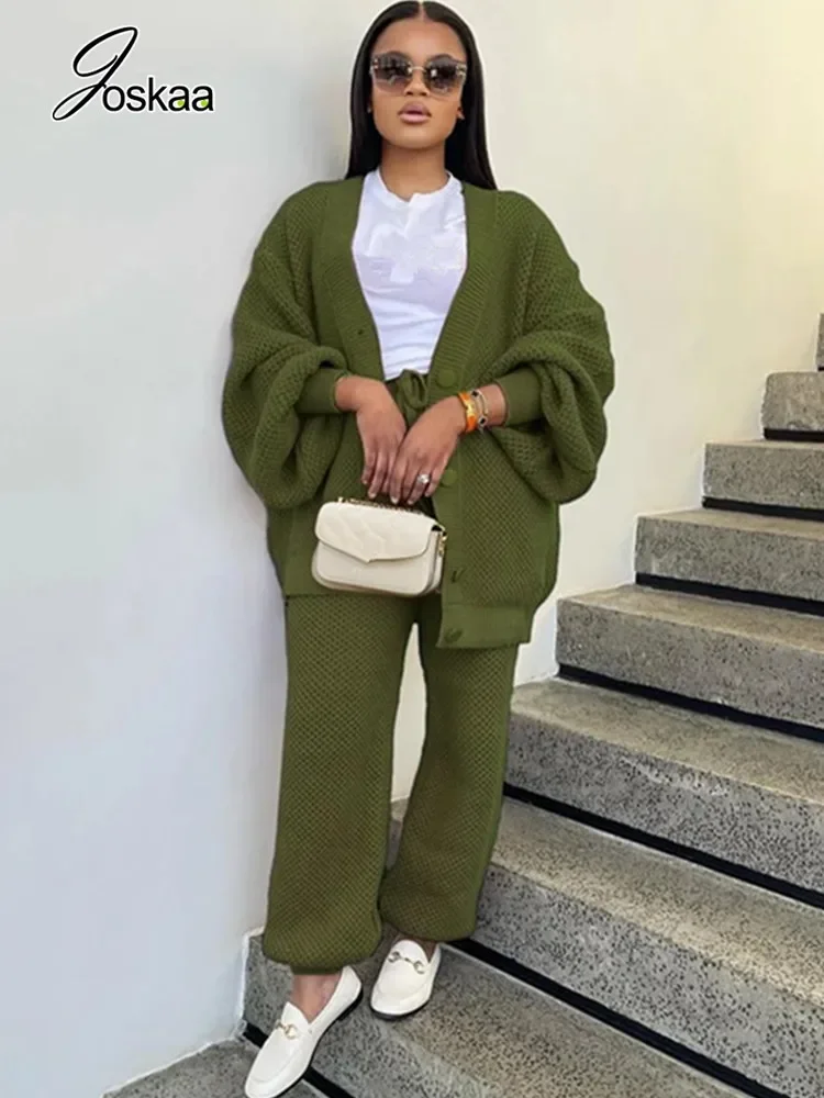 Yomesugar 2025 Maglia Set da 2 pezzi Plus Size Abbigliamento donna Casual Scollo a V Manica lunga Maglione allentato Cardigan + Pantaloni Match Streetwear