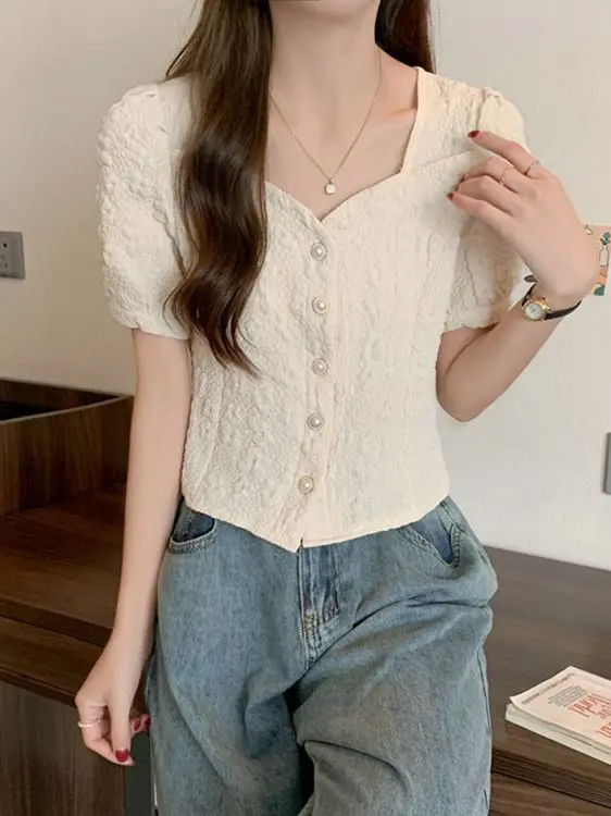 

Faionable Summer Slim Fit ort Bubble Sve irts Женская деловая повседневная корейская версия с цветочным принтом из хлопка Ca...