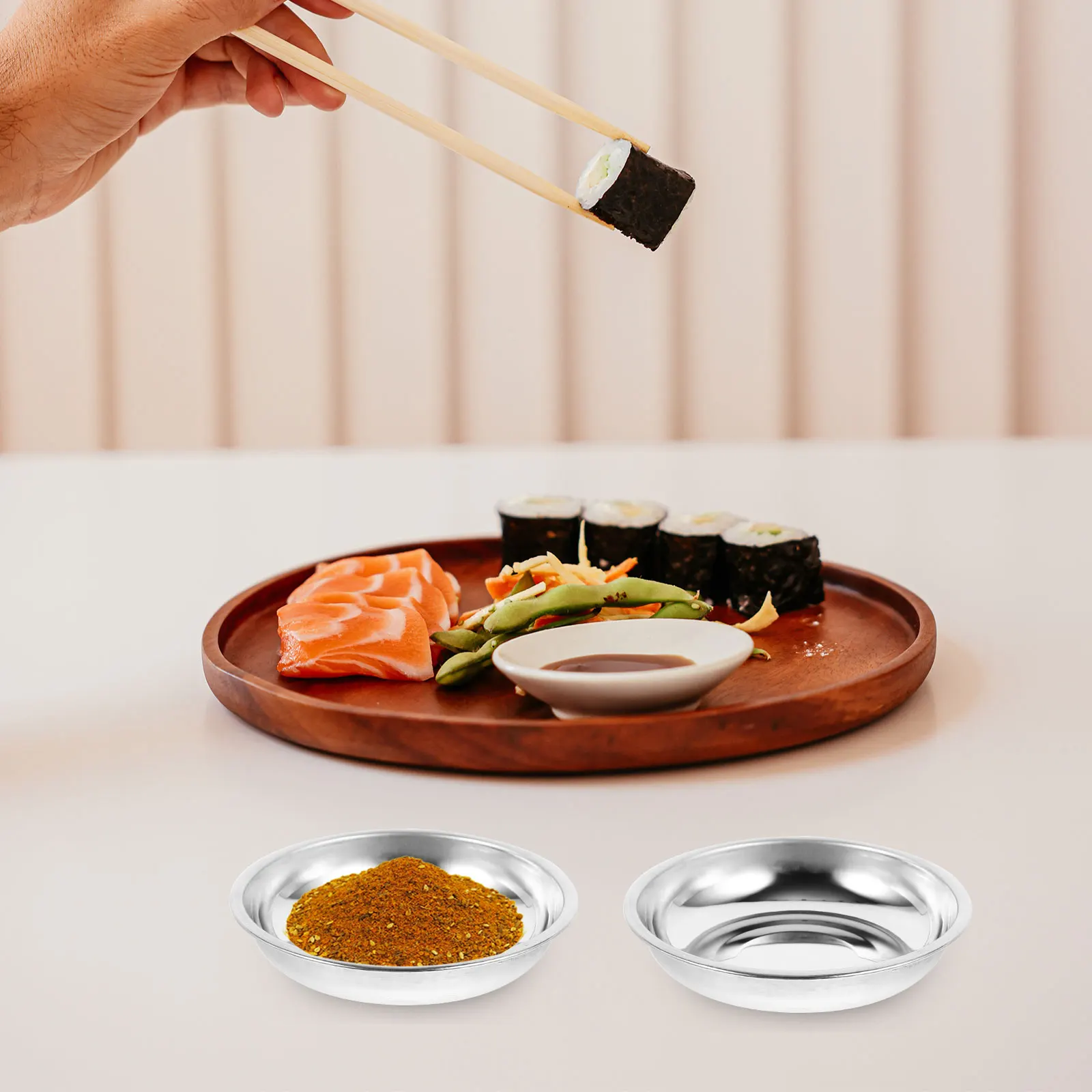 

10Pcs Round Dishes Stainless Steel Appetizer Plates Mustard Sauces Holding Condiments Small Dessert Plates Metal Serving Dishes