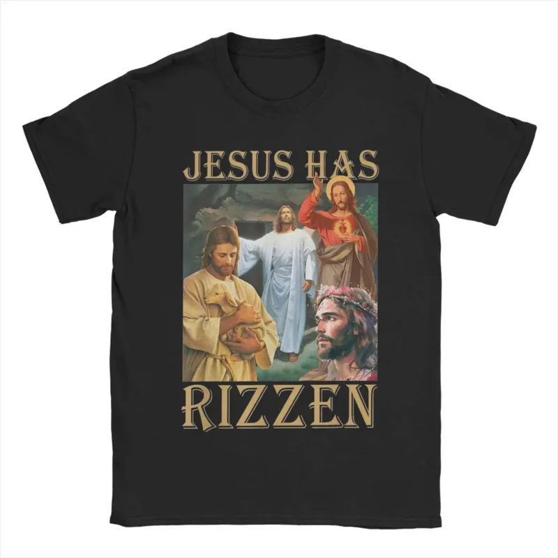 Jesus has Rizzen meme men's T shirt leisure tees short sleeve o neck T-shirts 100% cotton summer tops