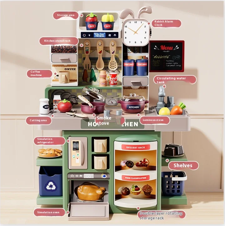 مجموعة ألعاب المطبخ التظاهري للأطفال، أدوات المطبخ رذاذ واقعية، أدوات الطبخ، أدوات المائدة، هدية عيد الميلاد ورأس السنة الجديدة #3