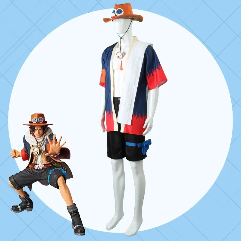 Pirate King cos Costume Fire Fist Ace cosplay Kimono Suit Hat anime Role Play Costume