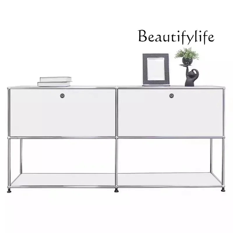 Middle-Ancient Stainless Steel TV Cabinet Storage Module Combination Sideboard Cabinet Living Room Minimalist Chest of Drawers