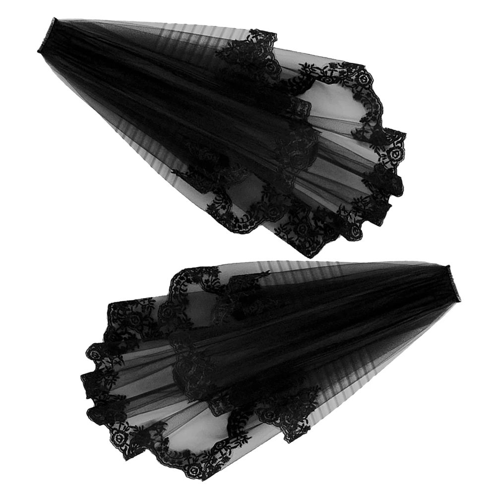 

2pcs Black Witch Veil Headpiece Lace Short Wedding Tiara for Costume Party Halloween Supplies Hair Accessories