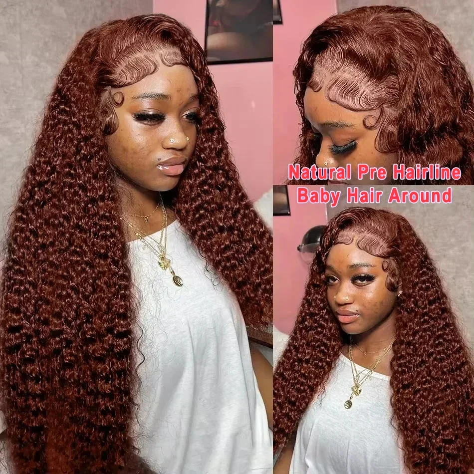 Reddish Brown Deep Wave 13x6 Lace Frontal Wig 250% Density Colored 13x4 Curly Lace Front Wigs Human Hair For Women