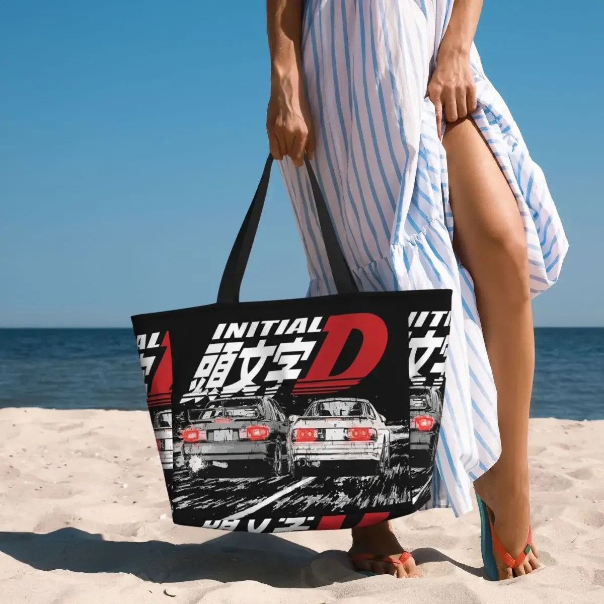 Initial D - Mountain Drift Racing Tandem Takahashi FC Vs Kyoichi Sudo EVO EMPIRE Beach Tote Bag Women Travel Bag Fitness bag
