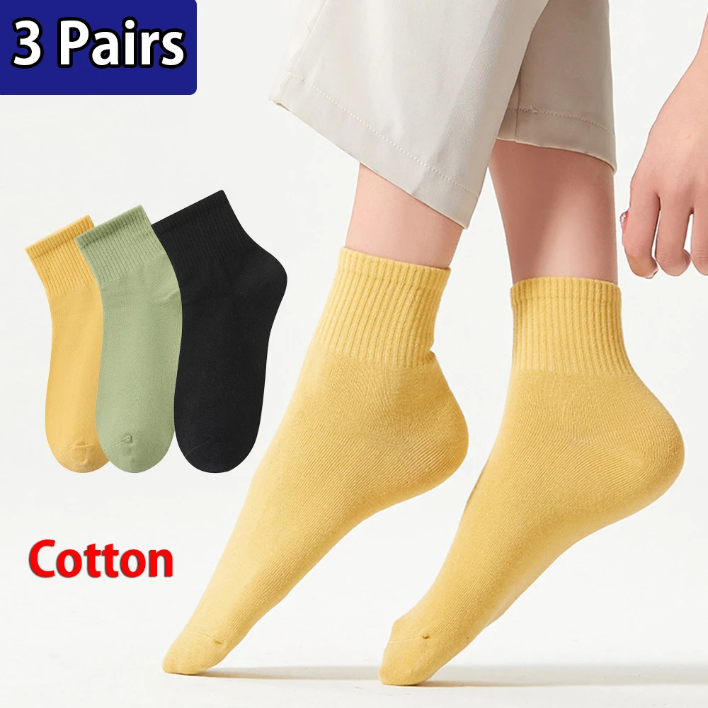 3 Pairs Women 100% Cotton Socks Spring Summer Casual Short Socks Deodorization Comfortable Solid Color Sports Socks Fast Send