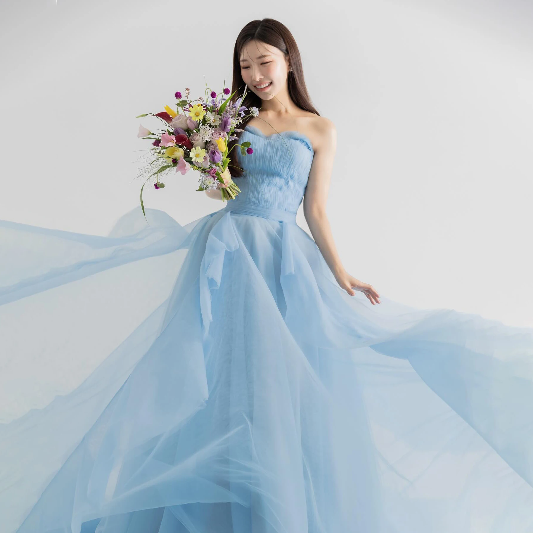 OEING Sweetheart Korea Luxury Formal Wedding Dresses Simple Tiered Sleeveless 프롬드레스 Floor Length Elegant Bride Gowns Party Women